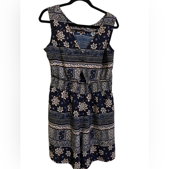 90s boho tribal print navy romper with cutout - Picture 2 of 5